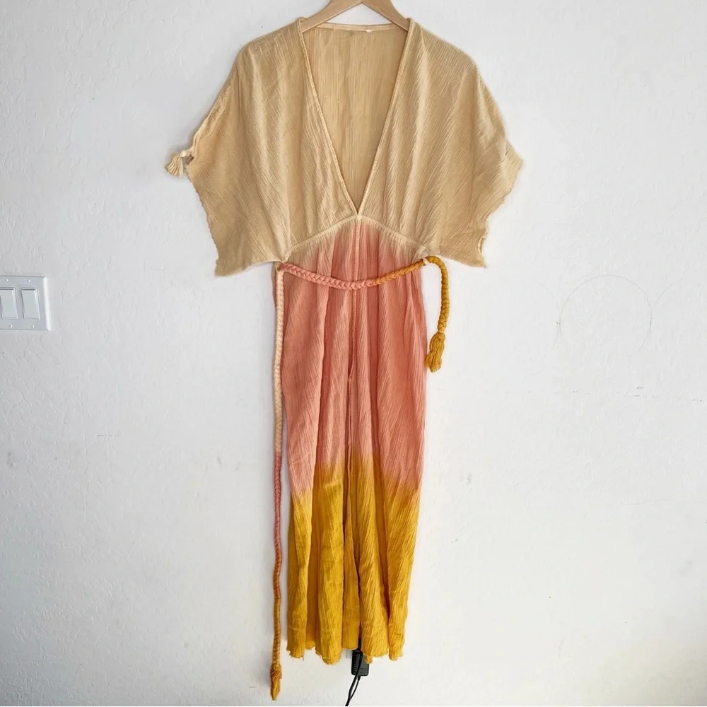Z&L EUROPE Deep V-Neck Tassel Rope Belt Ombre Maxi Dress / Swim Cover Up - Picture 3 of 10